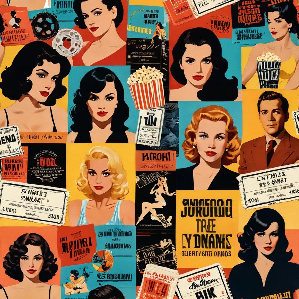 A collage showcasing iconic scenes from classic and modern X-rated movies, blending alluring shadows, soft lighting, and vibrant colors. Include elements like film reels, popcorn, and a seductive silhouette of a couple in the foreground. Surround the images with playful motifs of film awards and cinema tickets to evoke excitement and glamour. super-realistic. vibrant colors. cinematic style.